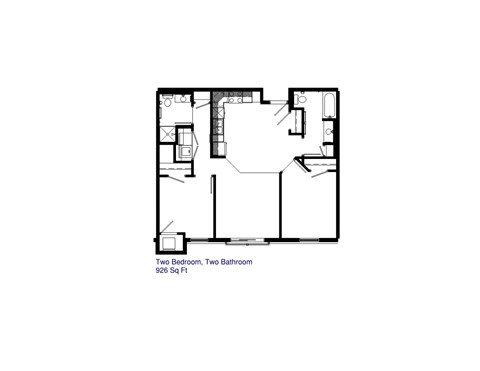 Floor plan for 2 beds, 2 baths, 925 sqft